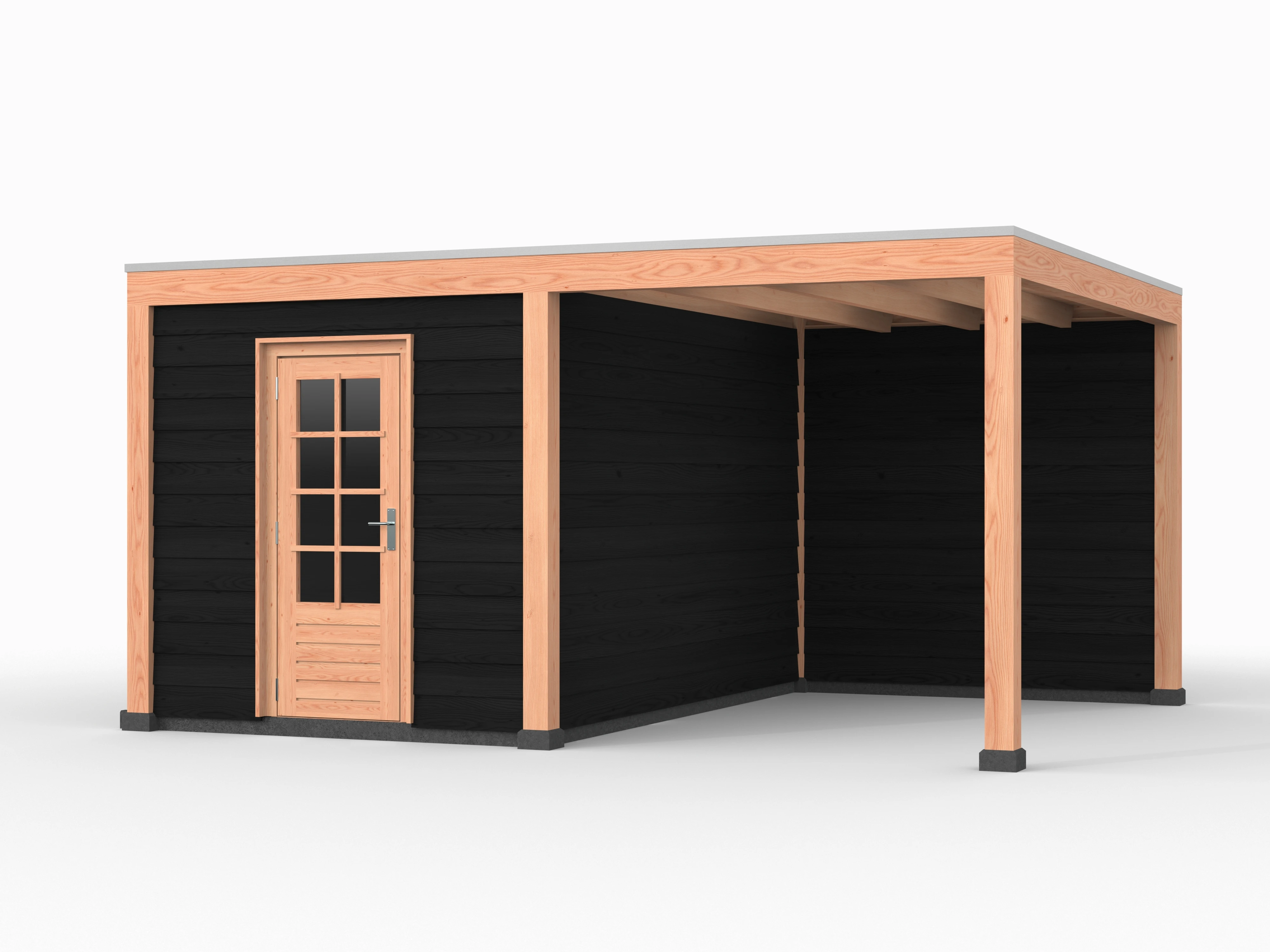 Douglas overkapping, 500 x 400, met achterwand en schuur, Westwood Elegant zwart - Afbeelding 1